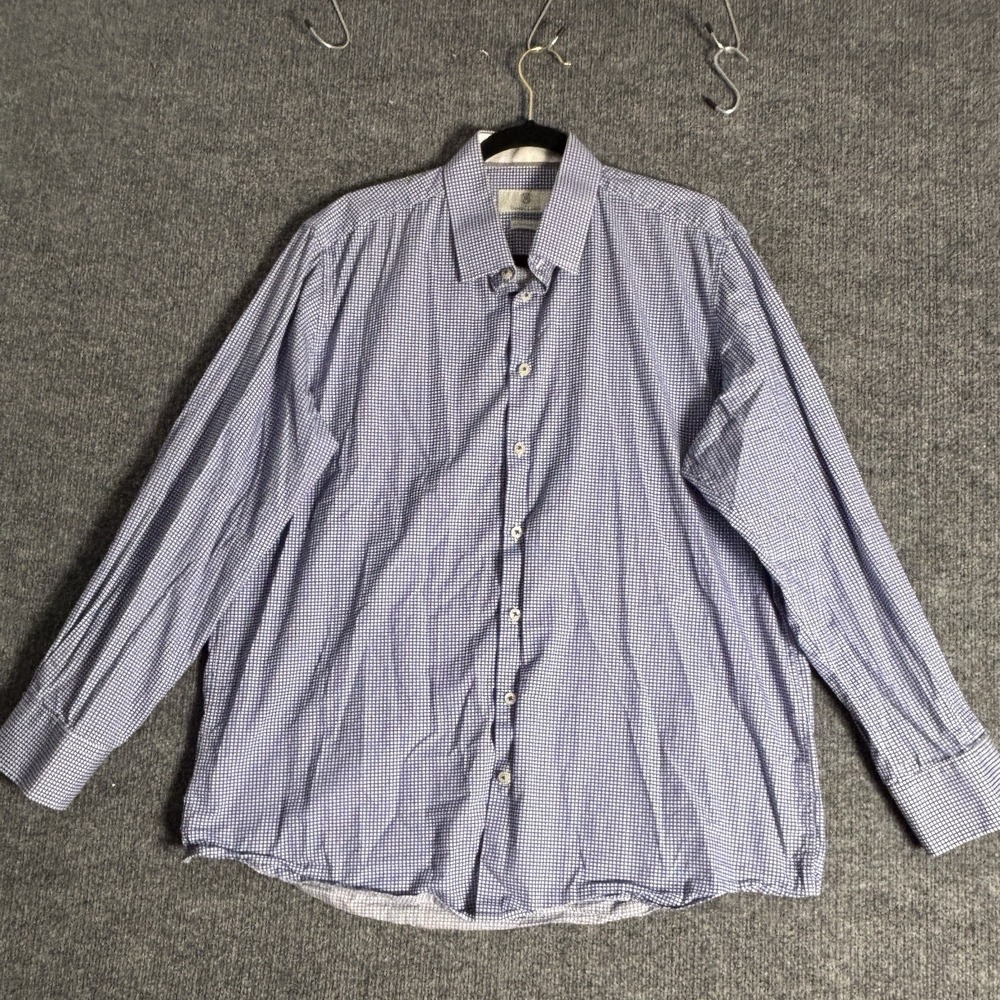 CXL by Christian Lacroix Mens XL Blue White Mini Check Button Down Shirt Cotton